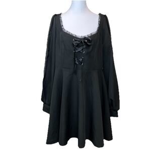 Punk Rave Goth Dress 2XL Lolita Black Witchy Vamp Steampunk Dress Mesh Emo